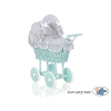 Passeggino per le Bambole Vimini Menta Bianca Grigio Pois Bianchi