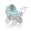Passeggino per le Bambole Vimini Menta Grigio Pois Bianchi