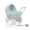 Passeggino per le Bambole Vimini Menta Grigio Pois Bianchi