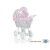 Passeggino per le Bambole Vimini Rosa Grigio Fiori Fiori