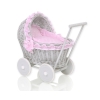 Passeggino per le Bambole Vimini Rosa Grigio Pois Bianchi