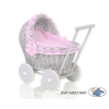 Passeggino per le Bambole Vimini Rosa Grigio Pois Bianchi