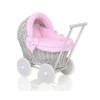 Passeggino per le Bambole Vimini Rosa Grigio Pois Bianchi