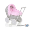 Passeggino per le Bambole Vimini Rosa Grigio Pois Bianchi
