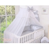 Set Biancheria da Lettino con Zanzariera e Paracolpi 11 parti Grigio Pois Bianchi Cuori