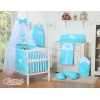 Set Biancheria da Lettino con Zanzariera e Paracolpi 11 parti Turchese Pois Bianchi Cuori