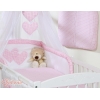 Set Biancheria da Letto con Baldacchino e Paracolpi 11 parti Rosa a Scacchi Cuori