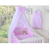 Set Biancheria da Letto con Baldacchino e Paracolpi 11 parti Rosa Pois Bianchi Cuori