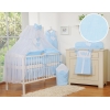 Set Biancheria da Letto con Zanzariera 5 parti Blu a Strisce Cuori