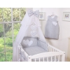 Set Biancheria da Letto con Zanzariera 5 parti Grigio Pois Bianchi Cuori