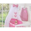 Set Biancheria da Letto con Zanzariera e Paracolpi 11 parti Rosa a Scacchi Cuori