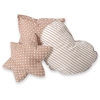 Set di 3 Cuscini a Forma di Stella, Quadrato e Cuore Marrone Beige Pois Bianchi a Strisce