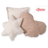 Set di 3 Cuscini a Forma di Stella, Quadrato e Cuore Marrone Beige Pois Bianchi a Strisce