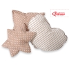 Set di 3 Cuscini a Forma di Stella, Quadrato e Cuore Marrone Beige Pois Bianchi a Strisce