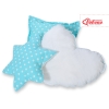 Set di 3 Cuscini a Forma di Stella, Quadrato e Cuore Turchese Pois Bianchi