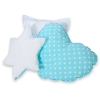 Set di 3 Cuscini a Forma di Stella, Quadrato e Cuore Turchese Pois Bianchi