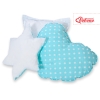 Set di 3 Cuscini a Forma di Stella, Quadrato e Cuore Turchese Pois Bianchi