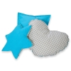 Set di 3 Cuscini Decorativi a Forma di Stella Quadrato e Cuore Grigio Turchese a Scacchi