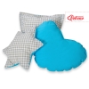 Set di 3 Cuscini Decorativi a Forma di Stella Quadrato e Cuore Grigio Turchese a Scacchi