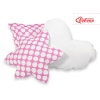 Set di 3 Cuscini Decorativi a Forma di Stella Quadrato e Cuore Rosa Pois Bianchi