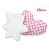 Set di 3 Cuscini Decorativi a Forma di Stella Quadrato e Cuore Rosa Pois Bianchi