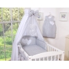 Set Lenzuolo da Letto con Baldacchino e Paracolpi 11 parti Grigio Pois Bianchi Cuori
