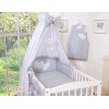 Set Lenzuolo da Letto con Baldacchino e Paracolpi 11 parti Grigio Pois Bianchi Cuori