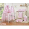 Set Lenzuolo da Letto con Baldacchino e Paracolpi 11 parti Rosa Pois Bianchi Cuori