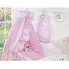Set Lenzuolo da Letto con Baldacchino e Paracolpi 11 parti Rosa Pois Bianchi Cuori