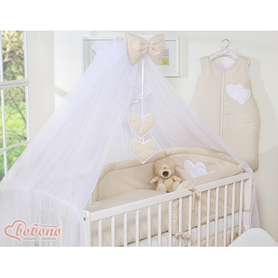 Anti Zanzare Velo per Lettino Beige Chiffon Pois Bianchi Cuori