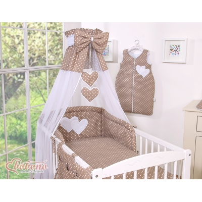 Baldacchino per Lettino Neonato Marrone Pois Bianchi Chiffon Cuori