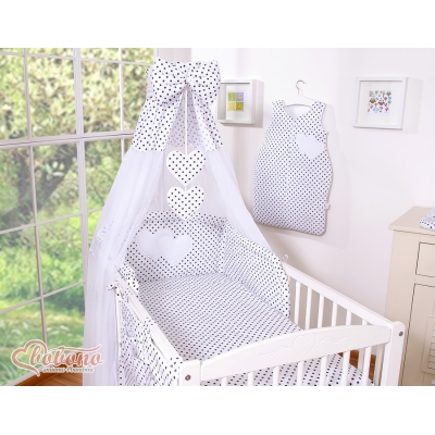 Baldacchino per Lettino Neonato Nero Pois Bianchi Chiffon Cuori