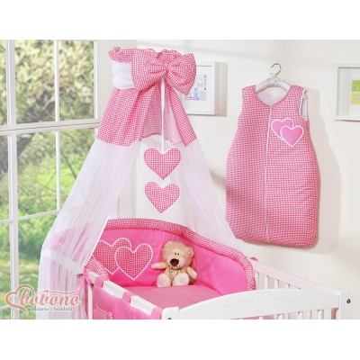 Baldacchino per Lettino Neonato Rosa a Scacchi Chiffon Cuori