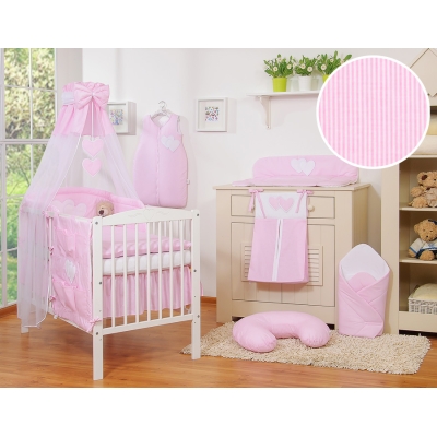 Biancheria da Lettino 7 parti con Baldacchino Rosa a Strisce Cuori