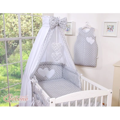 Biancheria da Letto con Baldacchino 5 parti Grigio Pois Bianchi Cuori