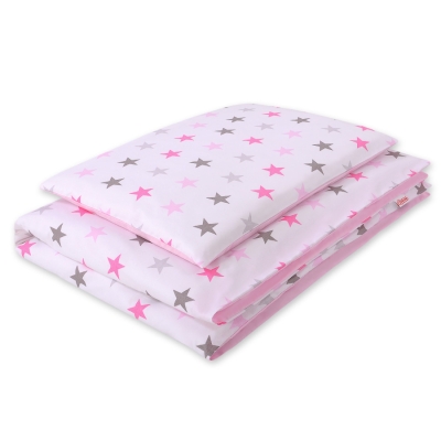 Biancheria Lettino 2 parti - 100x135cm - Mini Rosa Grigio Stelle