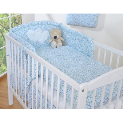 Biancheria Lettino 2 parti Blu Fiori Fiori Cuori