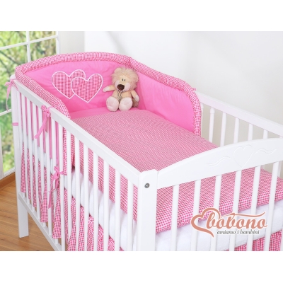 Biancheria Letto 3 parti Paracolpi Rosa a Scacchi Cuori