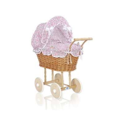 Carrozzina in Rattan per le Bambole Rosa Fiori Fiori