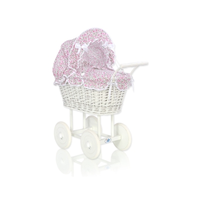 Carrozzina in Rattan per le Bambole Rosa Fiori Fiori