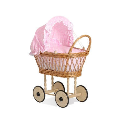 Carrozzina in Vimini per le Bambole Rosa