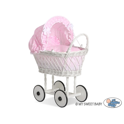 Carrozzina in Vimini per le Bambole Rosa