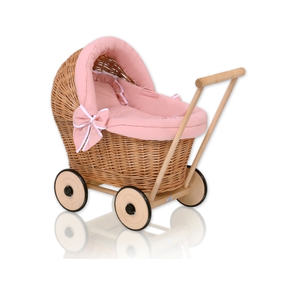 Carrozzina in Vimini per le Bambole Rosa Scuro