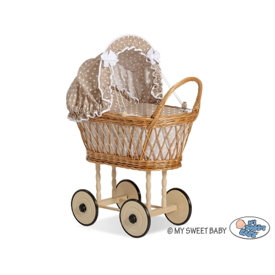 Carrozzina in Vimini Vintage Bambole Marrone
