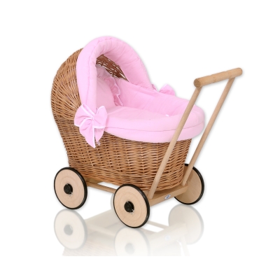 Carrozzina in Vimini Vintage Bambole Rosa