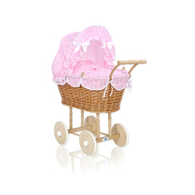 Carrozzina in Vimini Vintage Bambole Rosa