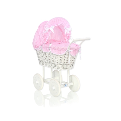 Carrozzina in Vimini Vintage Bambole Rosa a Scacchi