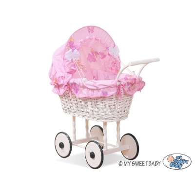 Carrozzina Vimini Bambole Rosa Bianca