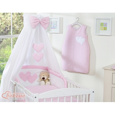 Completo Lenzuola con Baldacchino e Paracolpi 5 parti Rosa Cuori
