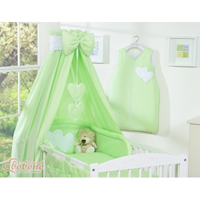 Completo Lenzuola con Baldacchino e Paracolpi 5 parti Verde Cuori